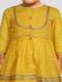 Girls Yellow Cotton Bandhani Kurta Patiala Set with Digital Print