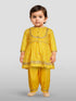 Girls Yellow Cotton Bandhani Kurta Patiala Set with Digital Print