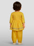 Girls Yellow Cotton Bandhani Kurta Patiala Set with Digital Print