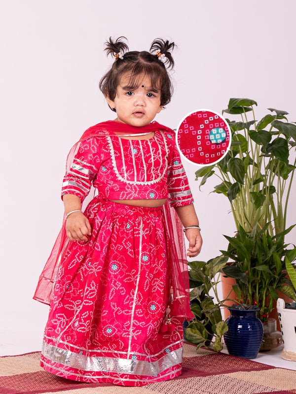 Girl's' Pink Lehenga Choli With Dupatta