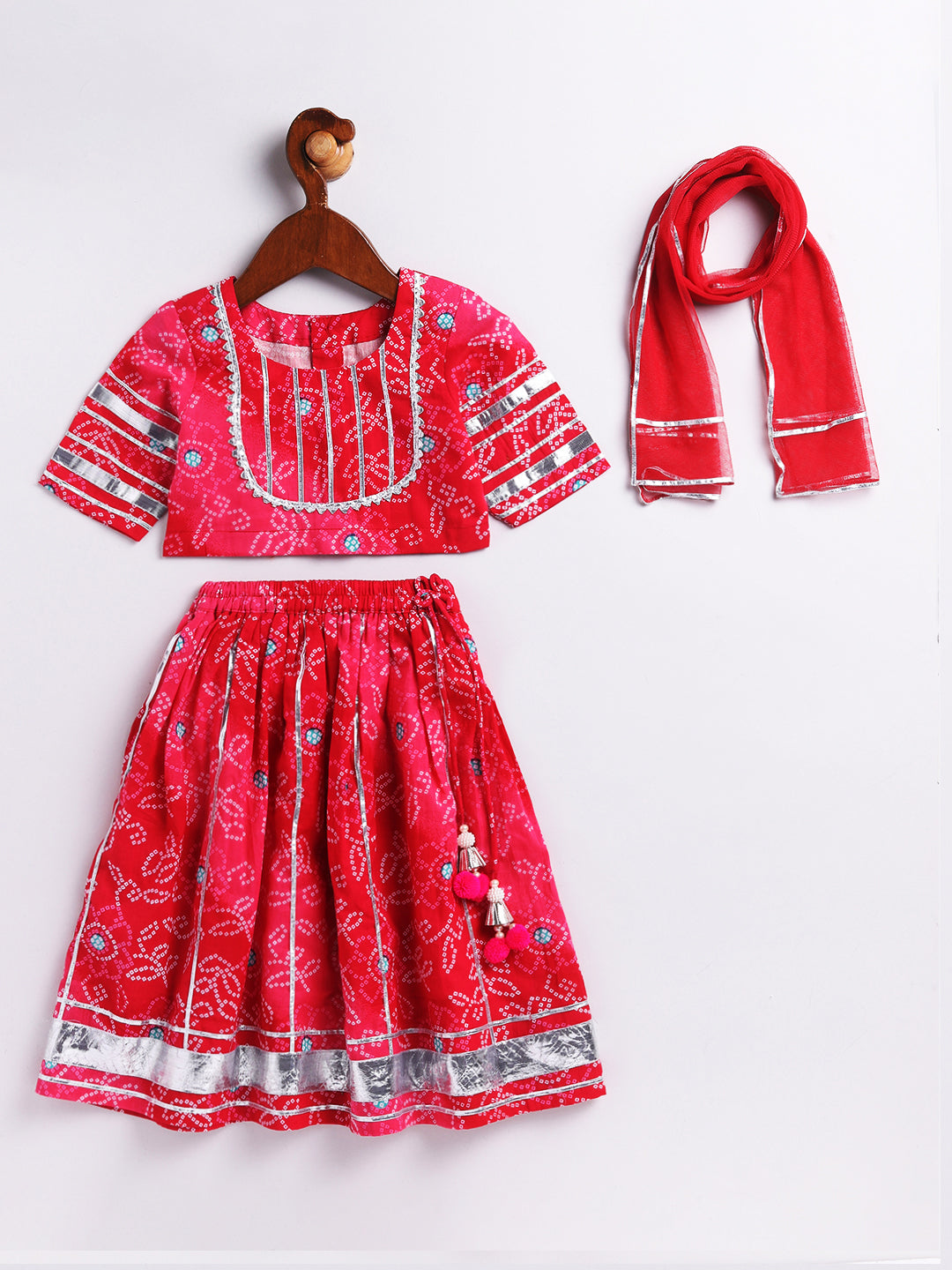 Girl's' Pink Lehenga Choli With Dupatta