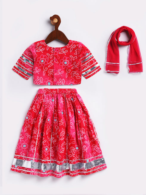 Girl's' Pink Lehenga Choli With Dupatta