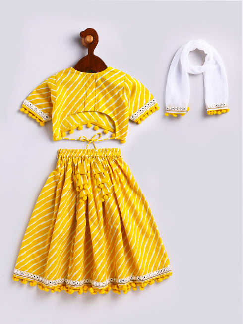 Girl's' Yellow Lehenga Choli With Dupatta