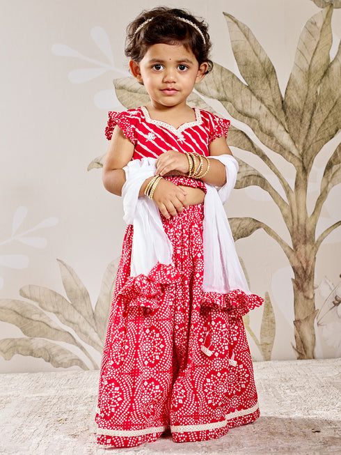 Girl's Red Cotton Lehenga Set