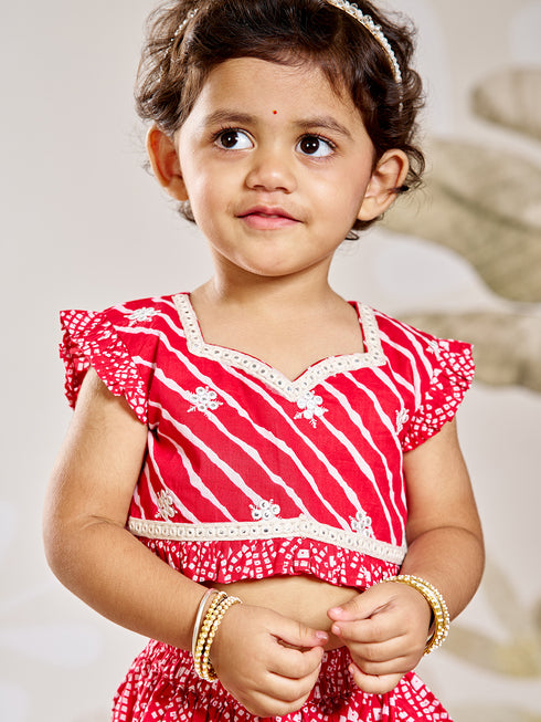 Girl's Red Cotton Lehenga Set