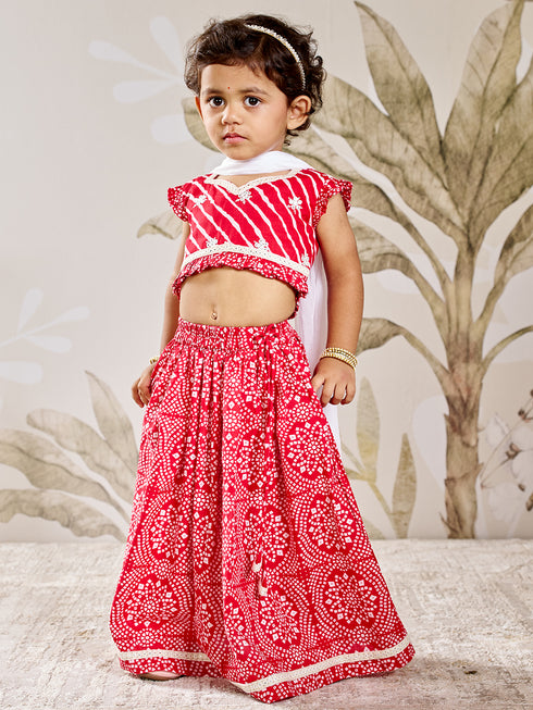 Girl's Red Cotton Lehenga Set