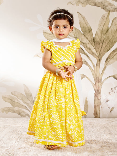 Girl's Yellow Cotton Lehenga Set