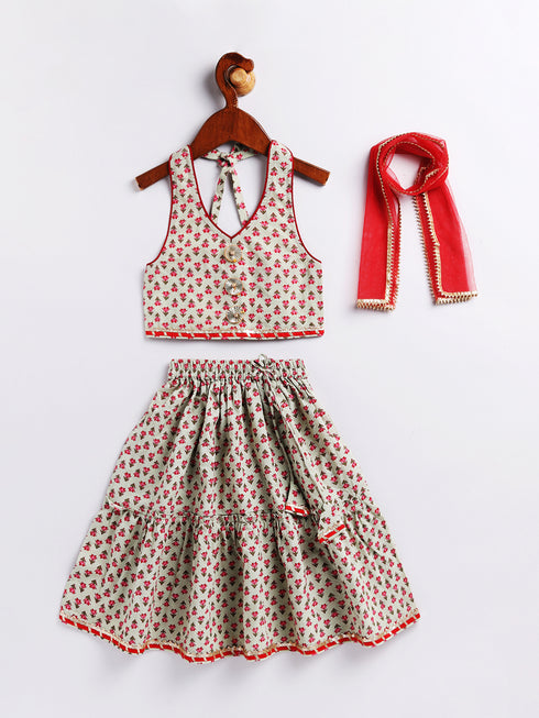 Girl's' Mint Green Lehenga Choli With Dupatta