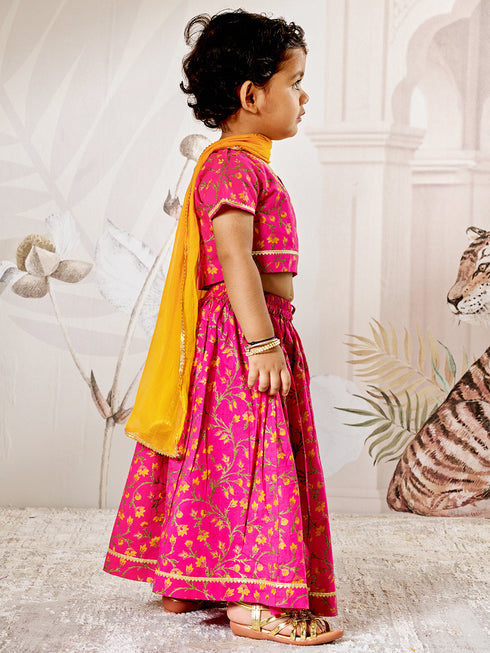 Girl's Pink Cotton Lehenga Set