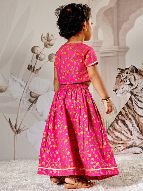 Girl's Pink Cotton Lehenga Set