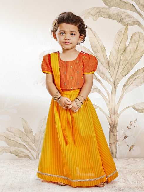 Girl's Orange Cotton Lehenga Set