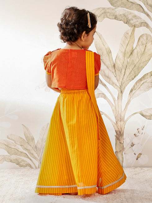 Girl's Orange Cotton Lehenga Set