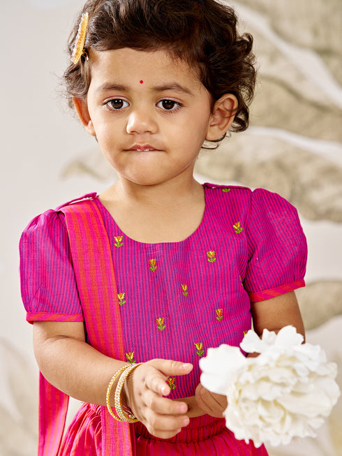 Girl's Purple Cotton Lehenga Set