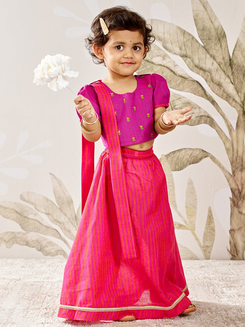 Girl's Purple Cotton Lehenga Set