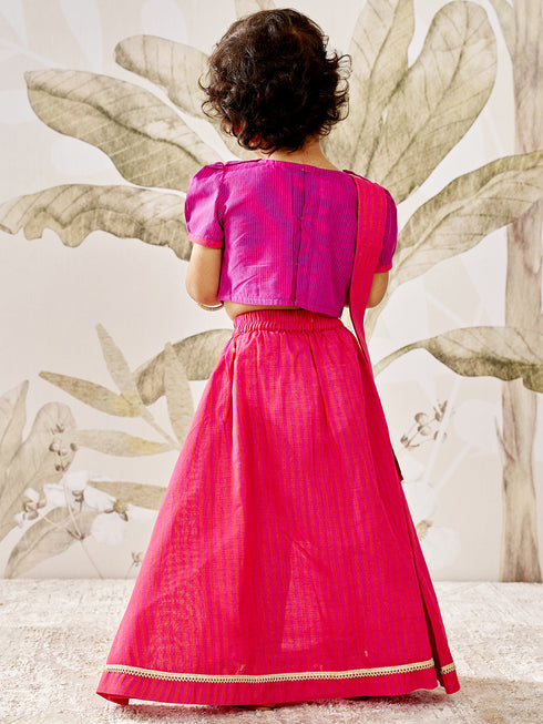 Girl's Purple Cotton Lehenga Set