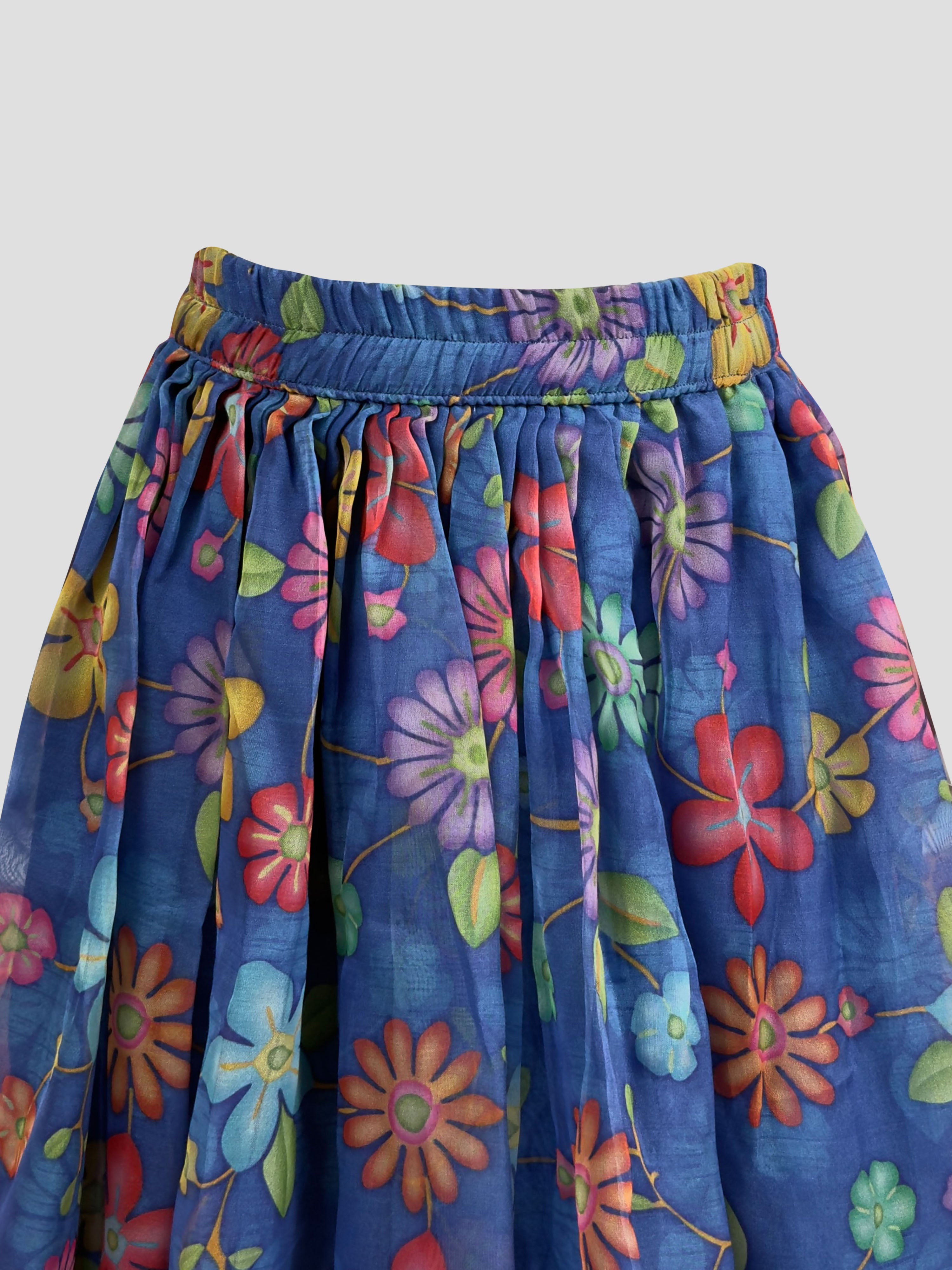 Vastramay Kids Blue Organza Lehenga Set