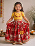 Girls Red Cambric Cotton Floral Print Cropped Length Lehenga Choli