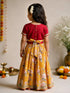 Girls Yellow Cambric Cotton Floral Print Cropped Length Lehenga Choli