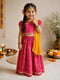 Girls Pink Cotton-Blend Bandhani Lehenga Set with Dupatta