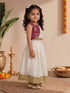 Girls's Off-White Cotton-Silk Self Design Cropped Length Lehenga & Choli with attached Dupatta