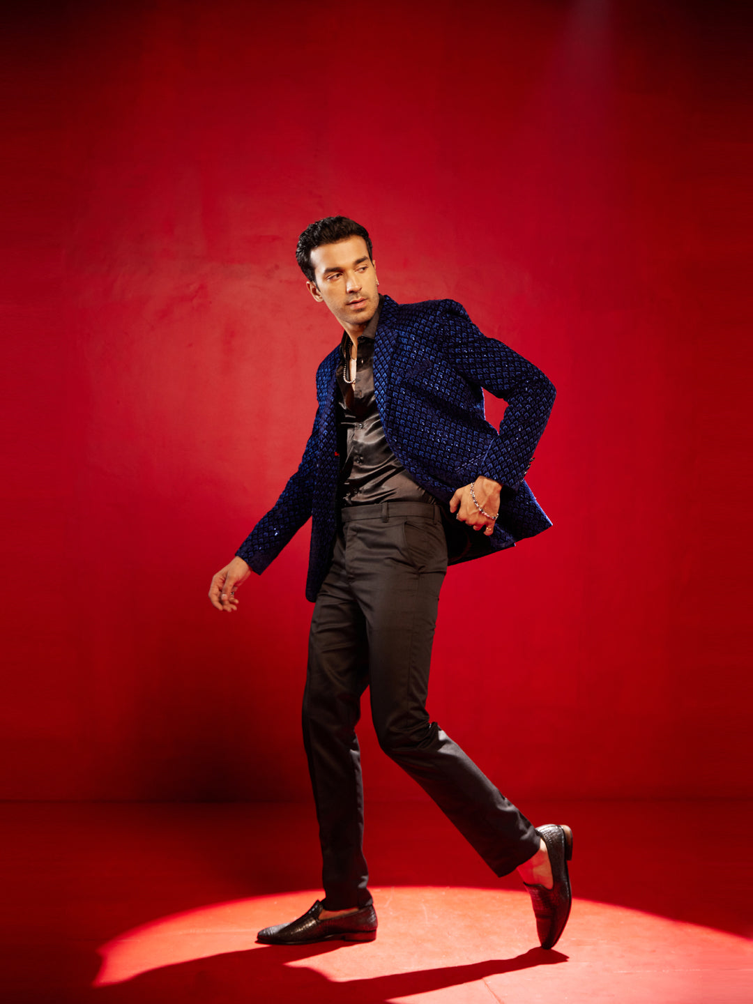 Men's Blue Velvet Schiflli Blazer