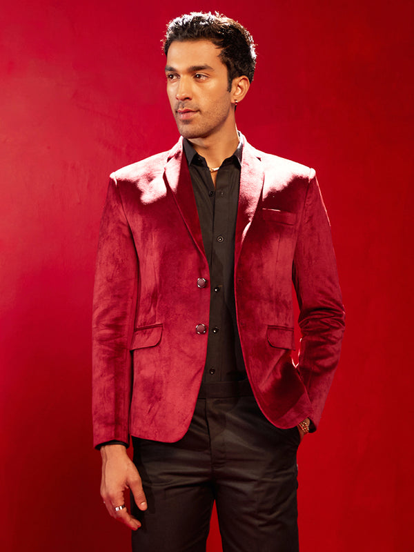 Men's Maroon Velvet Fancy Blazer