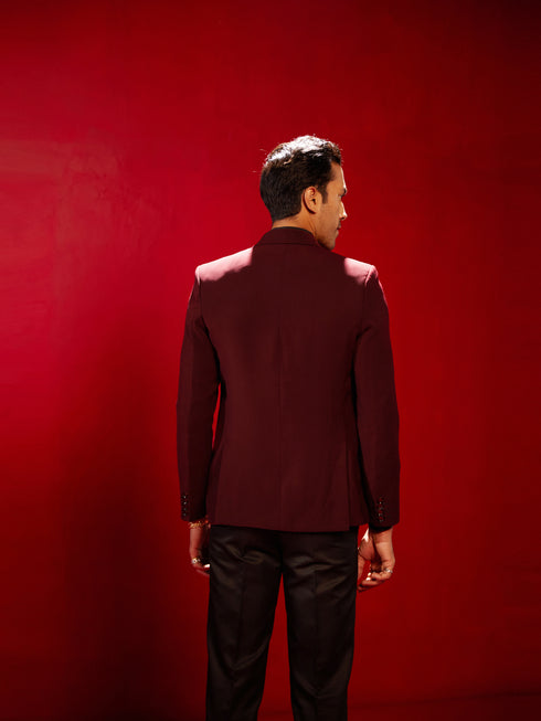 Men's Maroon Silk Blend Blazer
