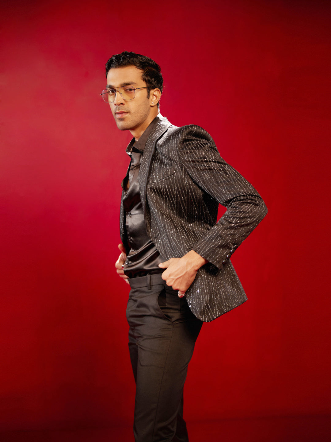 Men's Black Silk Blend Blazer