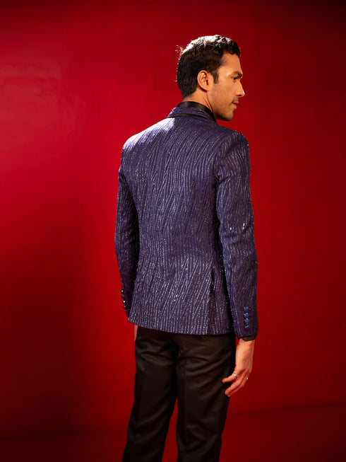 Men's Navy Blue Silk Blend Blazer