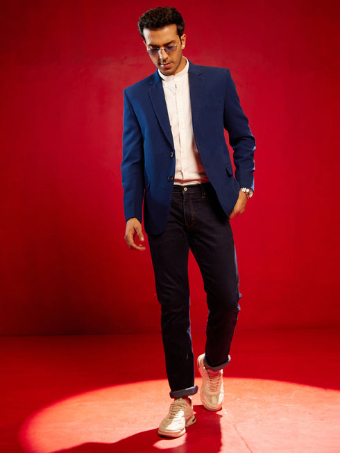 Men's Navy Blue Silk Blend Blazer