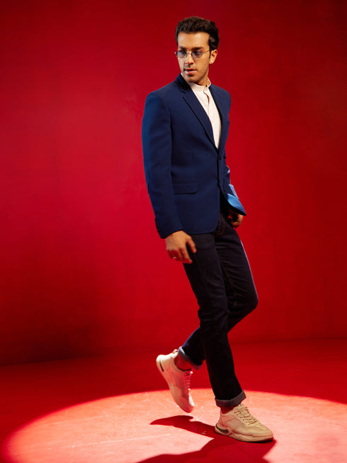 Men's Navy Blue Silk Blend Blazer