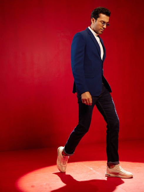 Men's Navy Blue Silk Blend Blazer