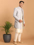 Men's Aqua Blue Mirror Indo Western Sherwani With Kurta Pyjama Set