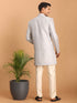 Men's Aqua Blue Mirror Indo Western Sherwani With Pant Set