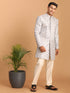 Men's Aqua Blue Mirror Indo Western Sherwani With Pant Set