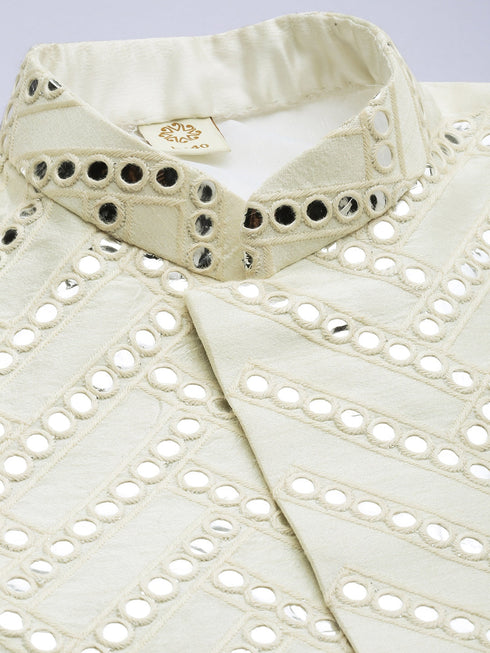 Men's Cream Indo Western Sherwani With Dhoti Set