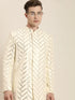 Men's Cream Mirror Indo Western Sherwani With Pant Set