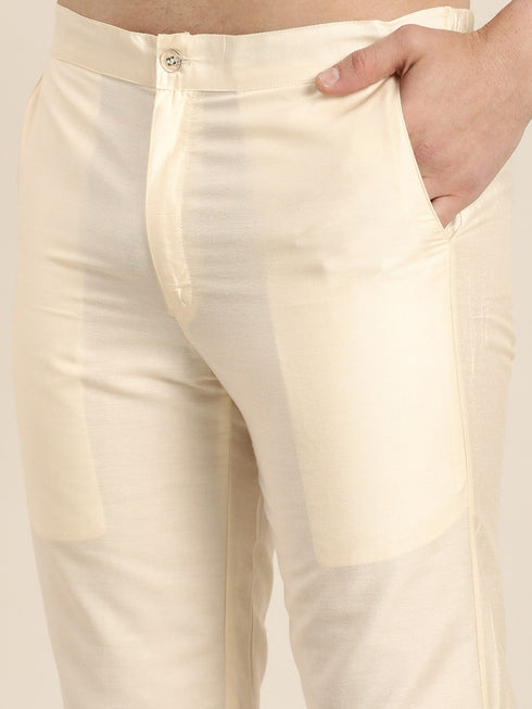 Men's Cream Mirror Indo Western Sherwani With Pant Set