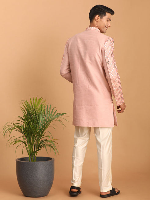 Men's Pink Mirror Indo Western Sherwani With Pant Set