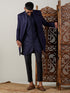 Men's Navy Blue Jacquard Indo With Kurta Pant Set