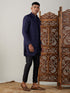 Men's Navy Blue Jacquard Indo With Kurta Pant Set
