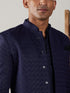 Men's Navy Blue Jacquard Indo With Kurta Pant Set
