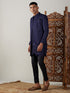 Men's Navy Blue Jacquard Indo With Kurta Pant Set