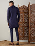 Men's Navy Blue Jacquard Sherwani With Kurta Pant Set