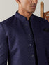 Men's Navy Blue Jacquard Sherwani With Kurta Pant Set