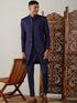 Men's Navy Blue Jacquard Sherwani With Kurta Pant Set