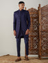 Men's Navy Blue Jacquard Sherwani With Kurta Pant Set