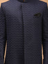 Men's Navy Blue Imported Jacquard Self Design Sherwani Set