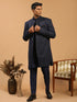 Men's Navy Blue Jacquard Sherwani And Kurta Pant Set