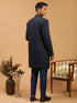 Men's Navy Blue Jacquard Sherwani And Kurta Pant Set